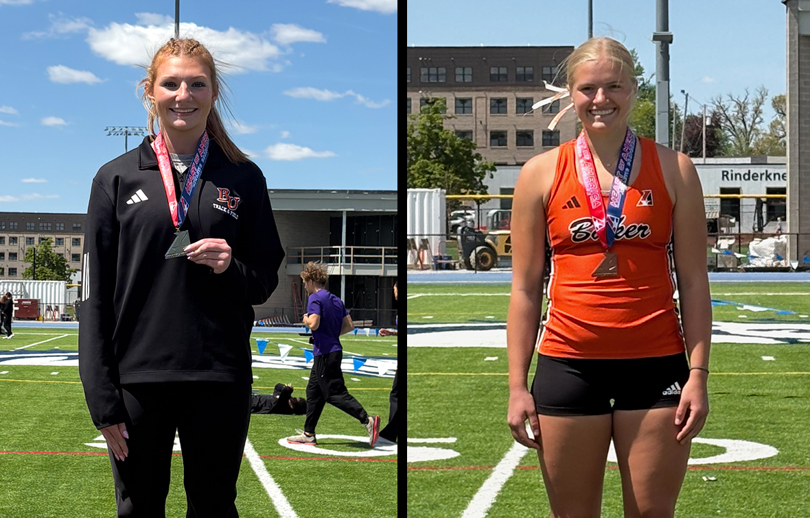 Baker women's track conference medalists - Haylei Potter (left), Julie Coffey (right)